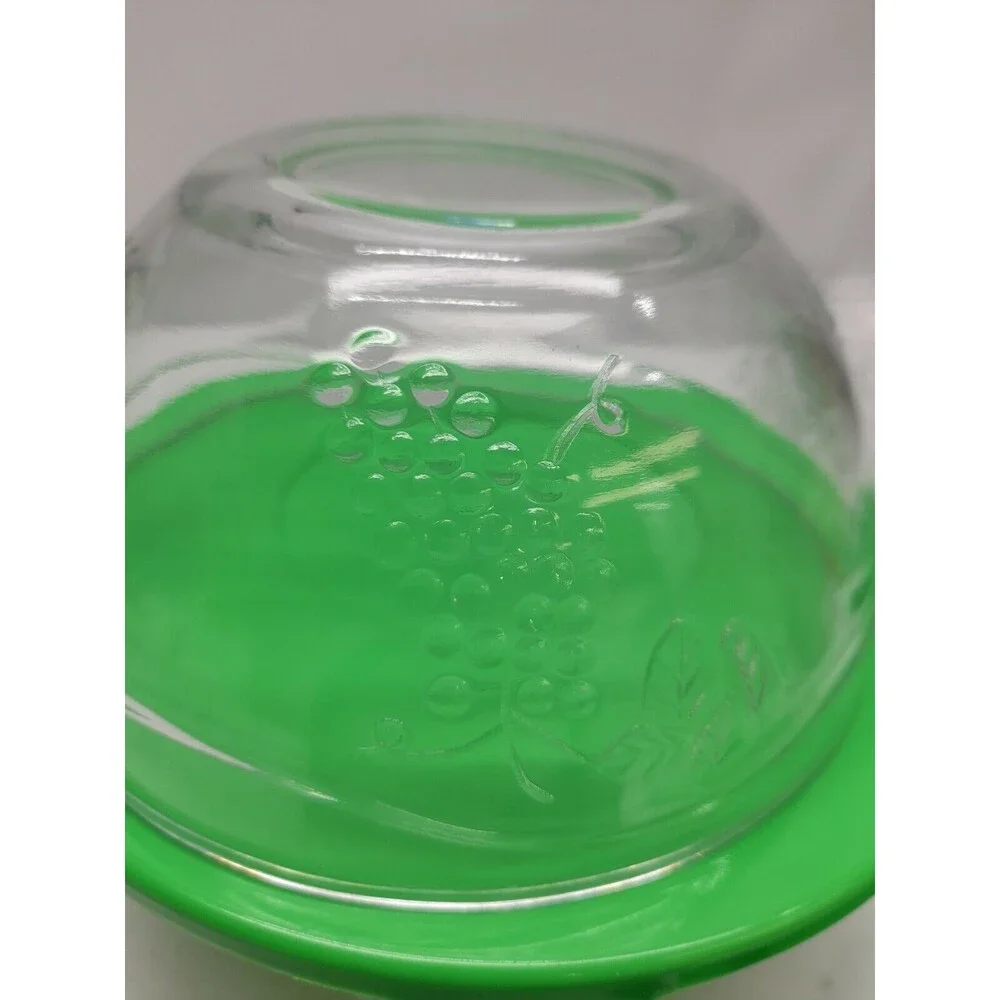 Set of 5 Clear Glass Nesting Bowls & Green Lids Grape Design